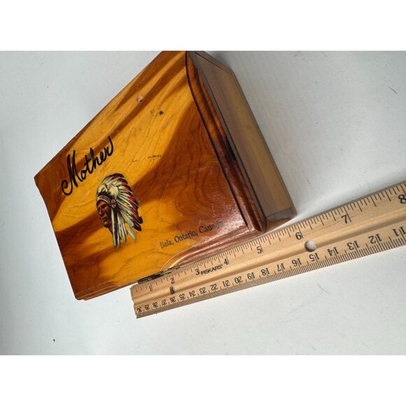 Vintage Cedar Wood Mother Keepsake Box Bala Ontario Canada Indian Chief Motif - Picture 16 of 16
